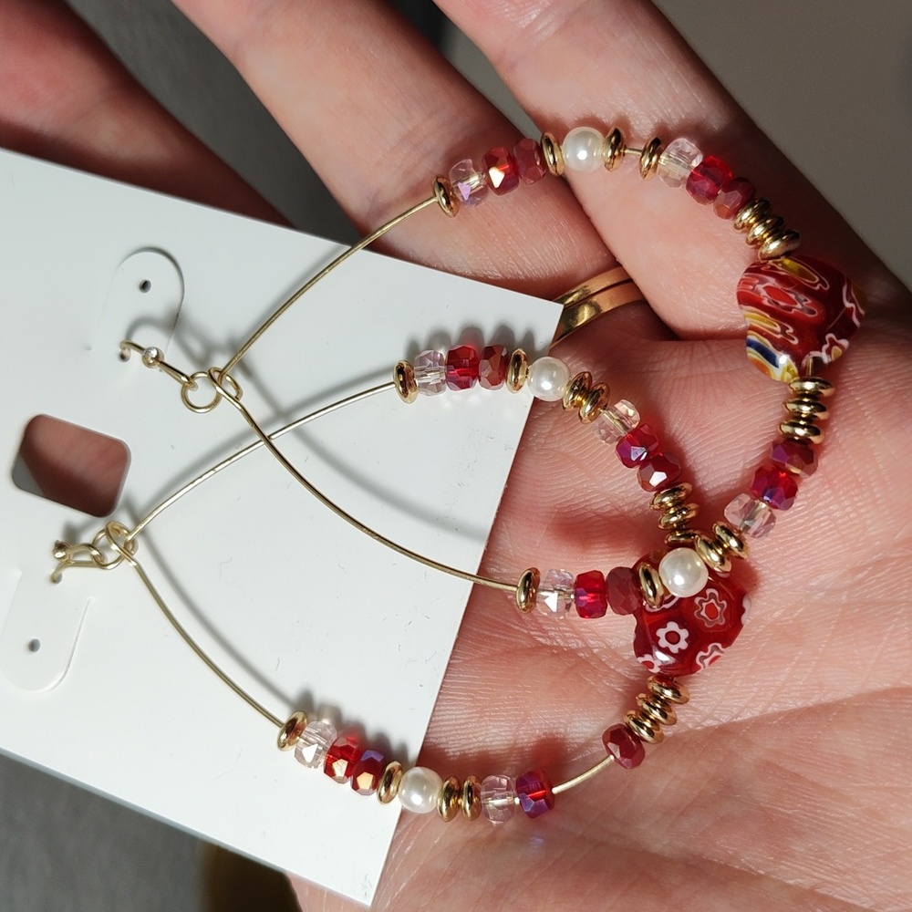 STYLE & CO Gold tone Beaded Heart Drop Earrings - Picture 9 of 9
